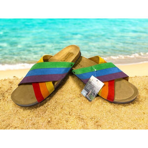 Size 13 Men’s Bearpaw Marley Rainbow Suede Slip On colorful sandal slides Spain